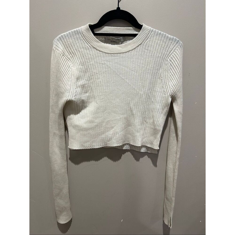 AllSaints 100% Merino Wool crewneck Cropped Knit Sweater Jumper Pullover